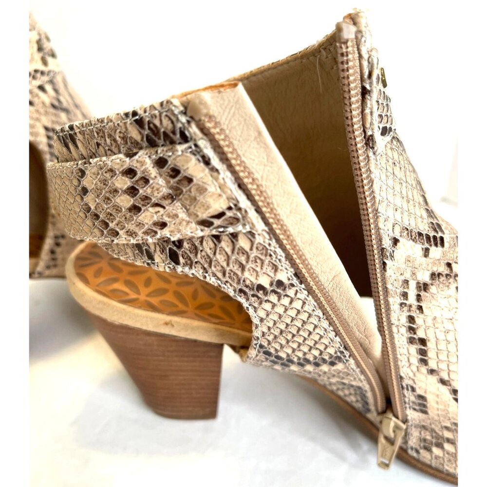 Snake Print Shoes Open Toe Fashion Classic Bootie Heel Sandals Brown Tan Sz 10M - Picture 9 of 16